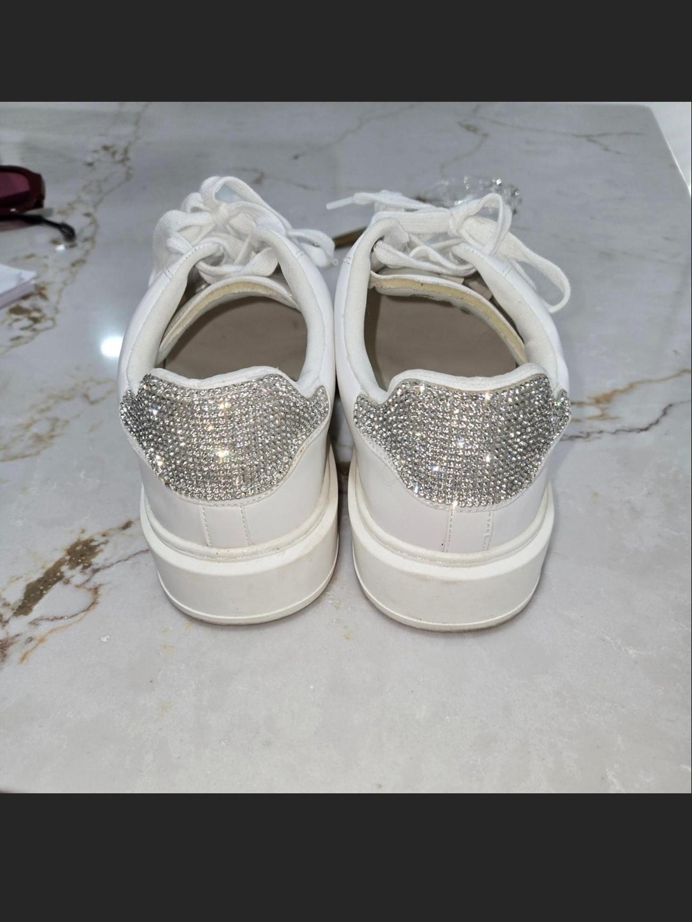 Steve Madden White Lace-Up Sneakers with Rhinestone Heel